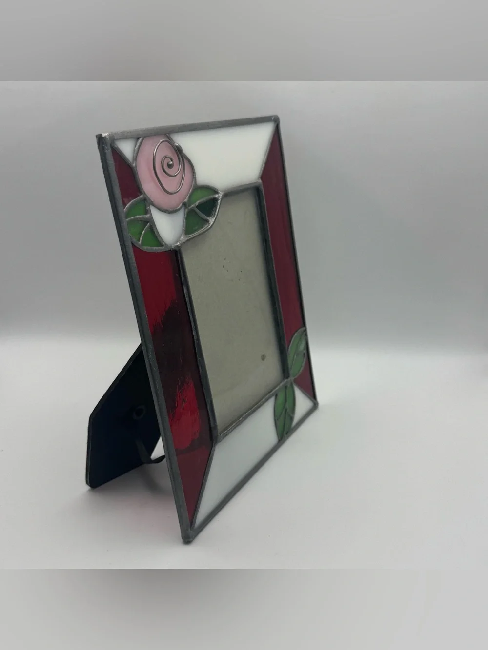 Vintage Stained Glass Rose Picture Frame 3.5x5  Floral Tabletop Photo Frame